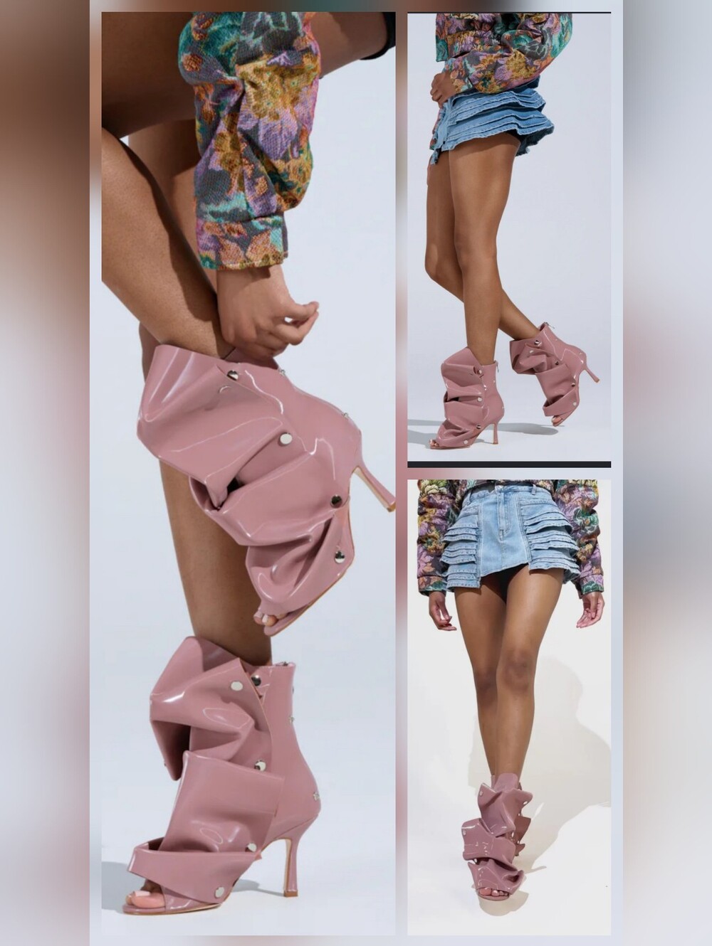 AZALEA WANG Alba Blush Patent Peep-Toe Stiletto Sandals